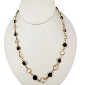 SWAROVSKI Bezel Set Clear & Black Crystal Necklace 36" Open Back Riviere Tennis